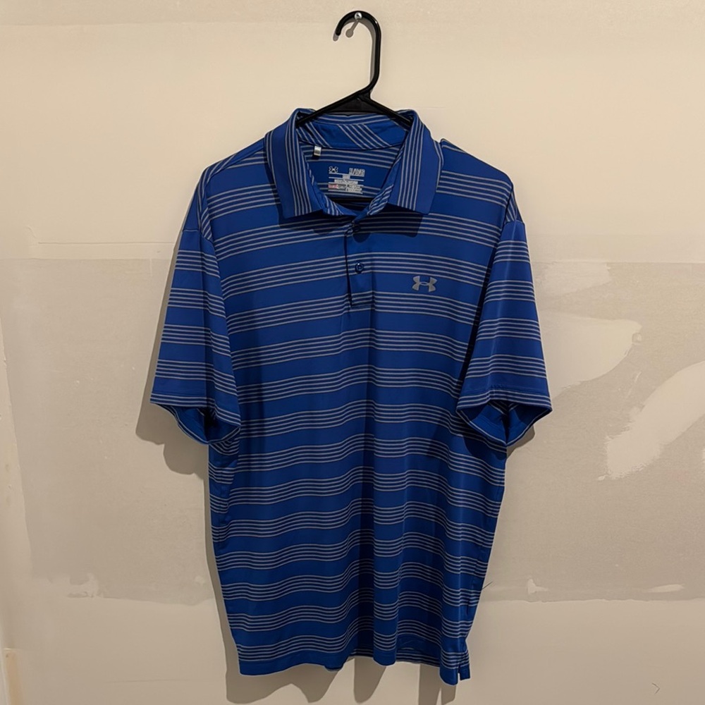 Under Armour Blue Striped Polo Shirt Sporty Casual